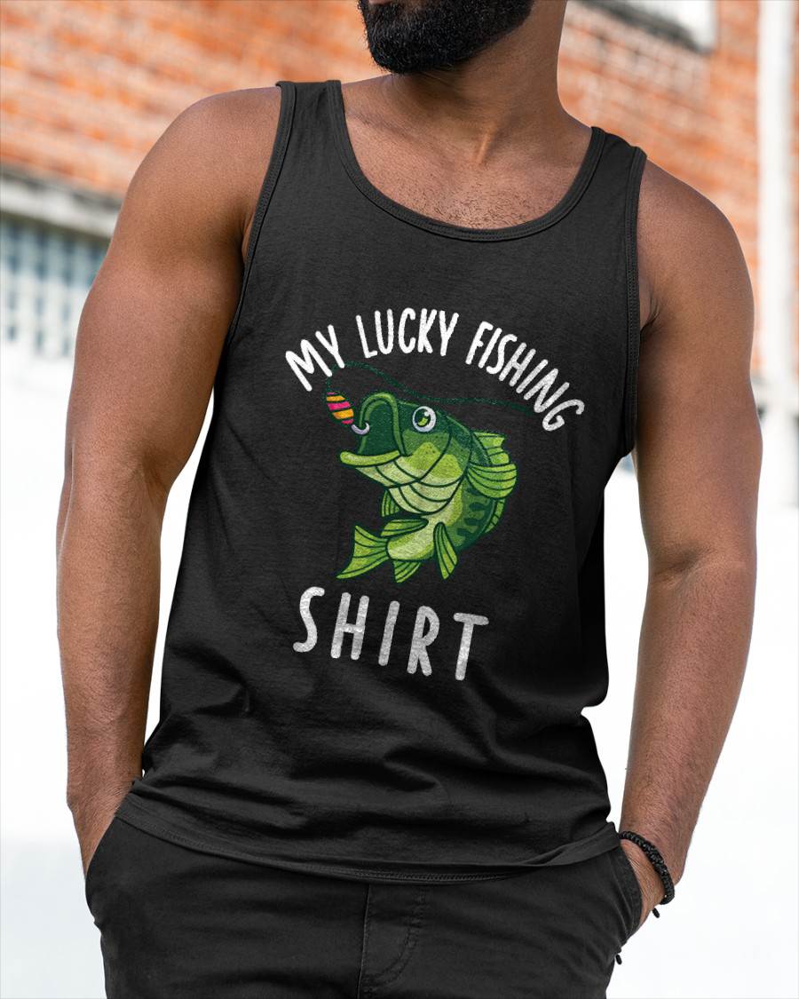 Youth Boy My Lucky Fishing-Shirt Funny Bass Fish Dad Gift T-Shirt