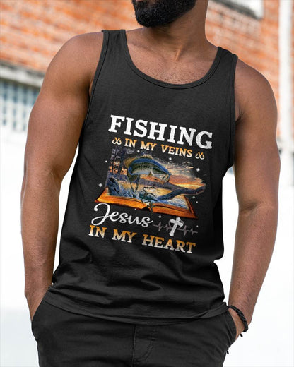 Fishing in My Veins and Jesus in My Heart Fishing Lovers T-Shirt