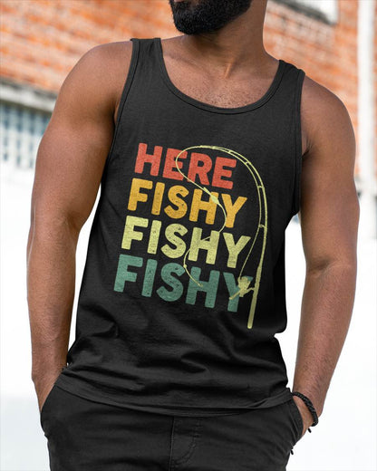Fishing Here-Fishy Bass Fish Dad Funny T-Shirt