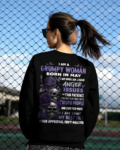 Grumpy Woman Born in May T-Shirt – Funny Skull & Rose Graphic Tee with Quotes - NINA05 FMA (SKU10-08-05)