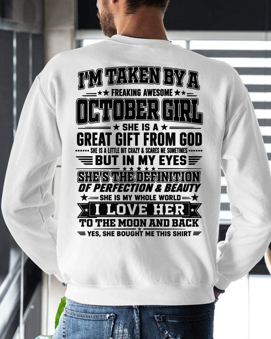 OCTOBER - I'm Taken By A Freaking Awesome Girl Shirt – Gift for your Boyfriend or Husband from wife - NINA10 (SKU2606-320-10)