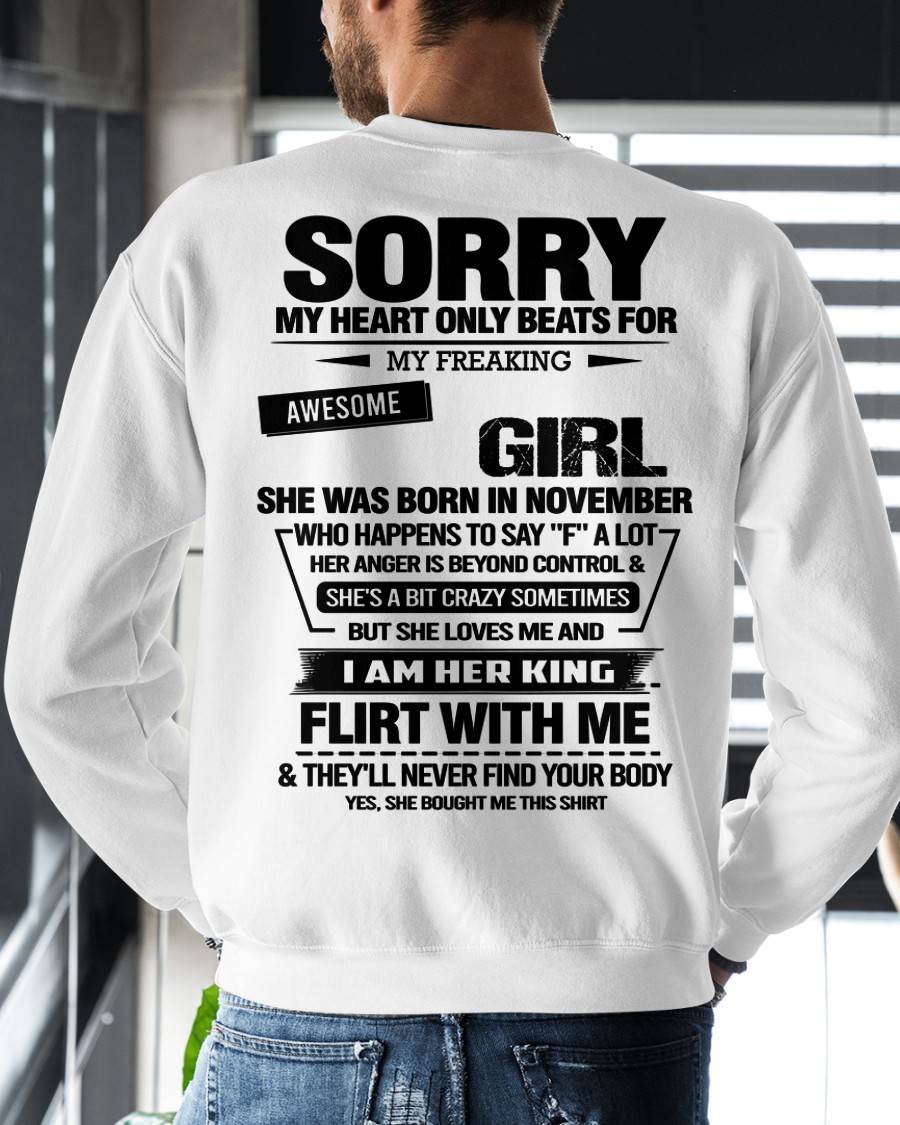 NOVEMBER - SORRY MY HEART ONLY BEATS FOR MY FREAKING AWESOME GIRL - FROM WIFE - NINA11 (SKU26T-01-59-11)
