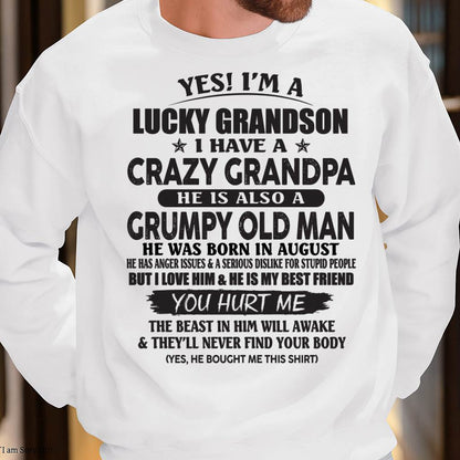 AUGUST - LUCKY GRANDSON OF CRAZY GRANDPA -  PERFECT GIFT FROM GRANDPA - NINA08 (SKU12-145-08)