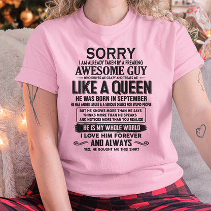 September - Sorry I am already taken by a freaking awesome guy - Gift for Wife From Husband - NINA09 (SKU08-25-09)