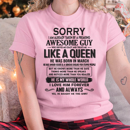 March - Sorry I am already taken by a freaking awesome guy - Gift for Wife From Husband - NINA03 (SKU08-25-03)