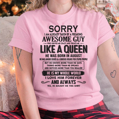 August - Sorry I am already taken by a freaking awesome guy - Gift for Wife From Husband - NINA08 (SKU08-25-08)