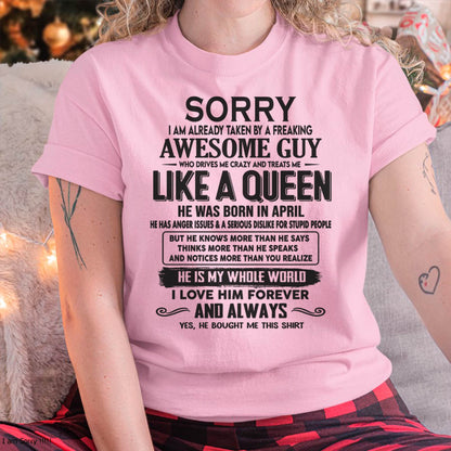 April - Sorry I am already taken by a freaking awesome guy - Gift for Wife From Husband - NINA04 (SKU08-25-04)