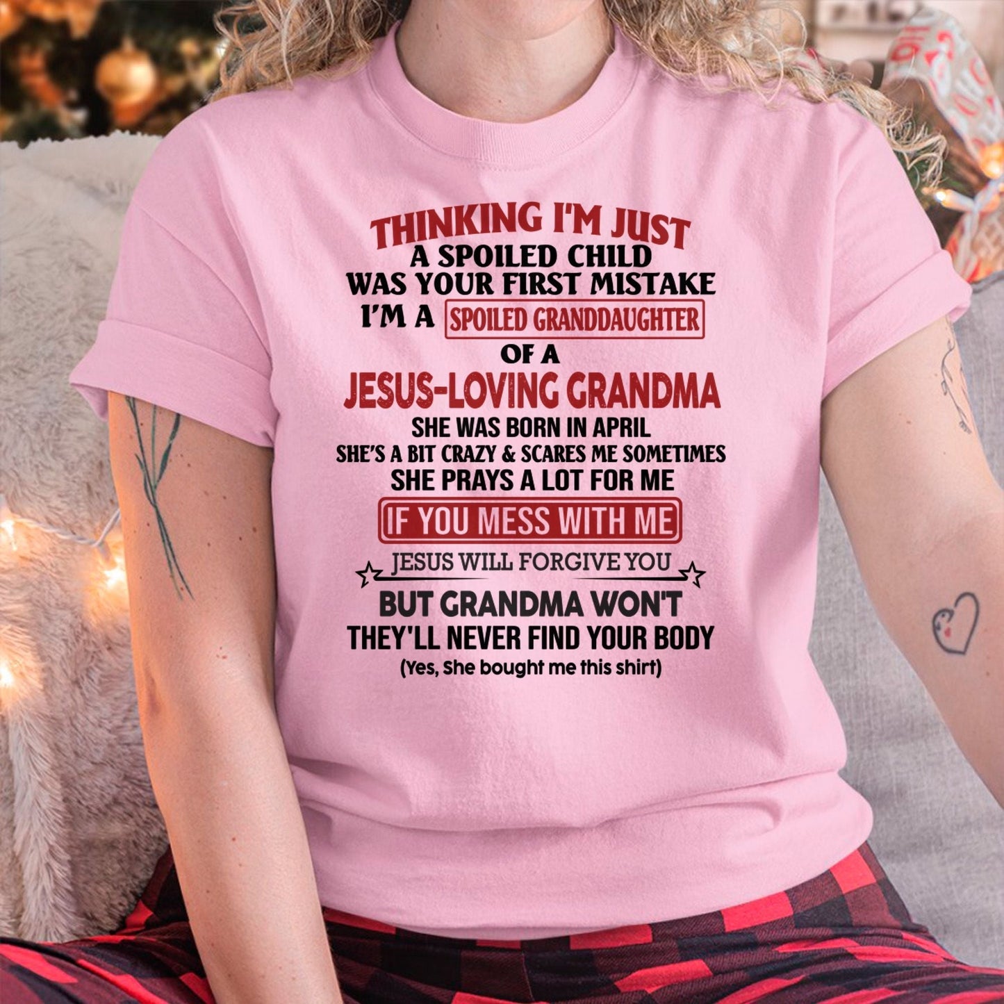 Christian Girl Shirt – Spoiled by Grandma April Edition – From Grandma to Granddaughter NINA04 (SKU07-181-04)