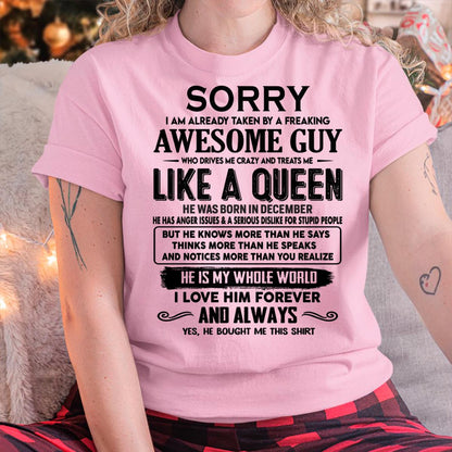 December - Sorry I am already taken by a freaking awesome guy - Gift for Wife From Husband - NINA12 (SKU-SRG-12)