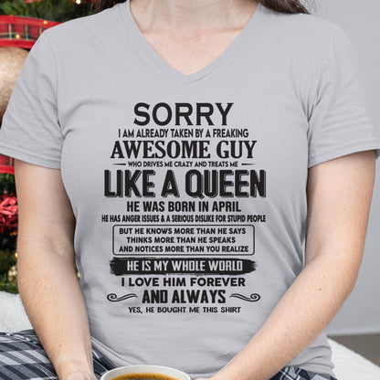 April - Sorry I am already taken by a freaking awesome guy - Gift for Wife From Husband - NINA04 (SKU08-25-04)