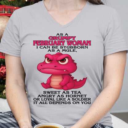 Born in February – Grumpy Woman Quote Funny Alligator Design, Stubborn Sweet Angry Loyal – FMA NINA02 (SKU09-31-02)