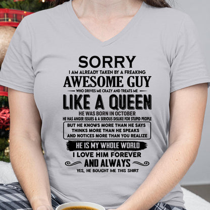 October - Sorry I am already taken by a freaking awesome guy - Gift for Wife From Husband - NINA10 (SKU-SRG-10)